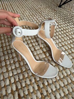 Gianvito Rossi White Ankle-Strap Clear Band Stiletto Sandals